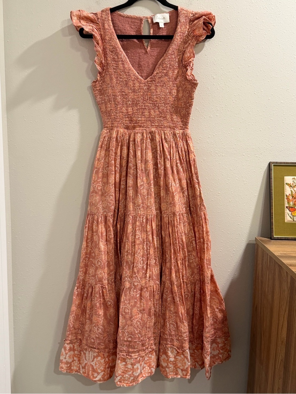 Cleobella Small Pink Floral Rita Ankle Dress Sleeveless Ruffle Boho Maxi *READ*